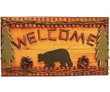 Hand-Crafted Black Bear Welcome Sign Plaque With Green Pine Trees And A Natural Wood Log Twig Look (Made Of Wood) 18