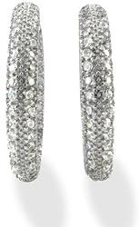 Sterling Silver CZ Inside and Outside 1-1/2" Hoop Earrings
