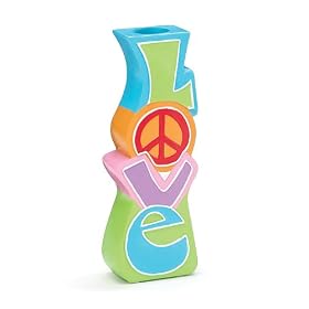 Retro 60's Style Hippie Love & Peace Vase featuring Multi-colored Peace Signs