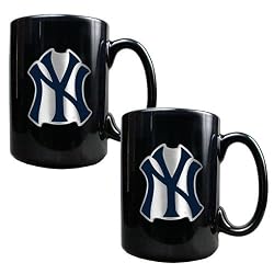 New York Yankees MLB 2pc Black Ceramic Mug Set - Primary Logo