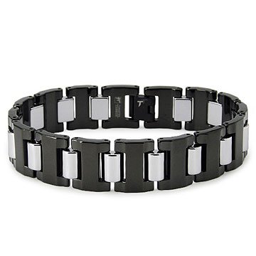 GLADIATOR Black Tungsten Carbide Two Tone 16MM Men’s Link Bracelet