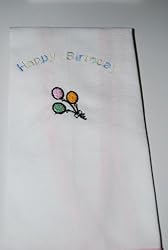 Embroidered Baby Bib - Happy Birthday Balloons in Pastel Colors Pink Trim