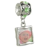 August Birthstone Bead Photo Charm Peridot Crystal Silver Plated fits European Bracelet