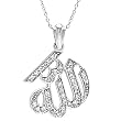 Sterling Silver Colorless Cubic Zirconia Allah Necklace .925 Stamp Hypoallergenic
