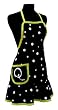 Black & White Polka Dot Monogram Apron with Lime Trim - Q