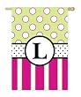 Monogram Peppy Pink & Green Polka Dot Double Sided Regular Size Flag - L Monogram Peppy Pink & Green Polka Dot Double Sided Regular Size Flag - L