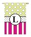 Monogram Peppy Pink & Green Polka Dot Double Sided Regular Size Flag - L
