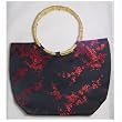 Bamboo Handle Synthetic Silk Plum Blossom Handbag - Black