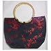 Bamboo Handle Synthetic Silk Plum Blossom Handbag - Black