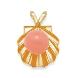 Pink Coral Pendant in 14K Yellow Gold