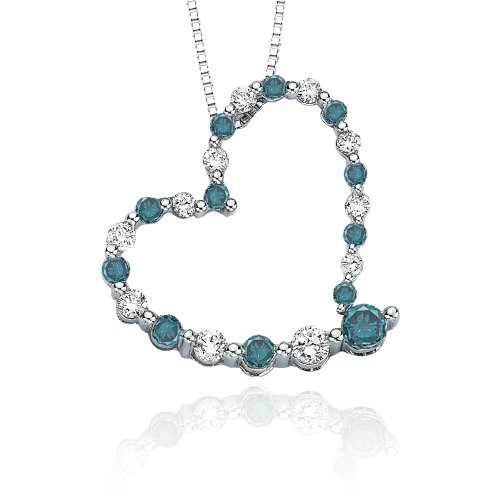10k White Gold Blue and White Journey Heart Pendant (1/2 cttw), 18