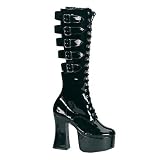 Women's Slush-230, 4 3/4 5 Buckled Calf Platform Patent Leather Knee Boots