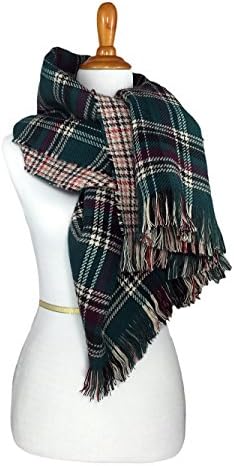 Long Shawl Scarf for Women Warm, Chunky, and Multicolor Plaid Big Winter Fashion Scarves (Green White Purple)