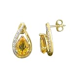 10K Yellow Gold Citrine with Diamond Accent Earrings
