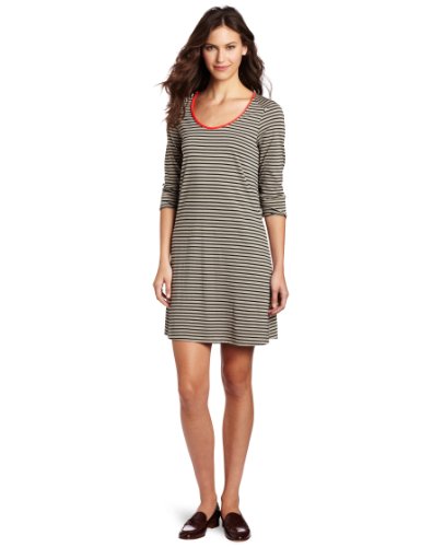 Lilla P Women's Stripe 3/4 Sleeve Dress, Raffia/Black, Medium