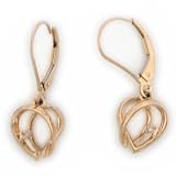 10K Solid Yellow Gold Real Diamond Heart Earrings