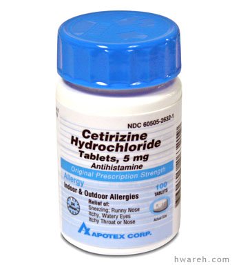 Cetirizine Hydrochloride 5mg Tablets - 100 Count (Generic Zyrtec)