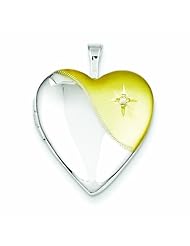 Genuine .925 Sterling Silver Diamond Gold-Plated Polished & Satin 20mm Heart Locket 3.4 Grams. 100% Satisfaction Guaranteed.