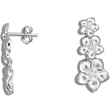T13E633--Rhodium Silver Triple Plumeria Earrings
