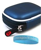 Blue Secure digital media memory card case holds up to 12 SD cards + Wisdom*Courage Wristband