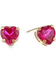 XPY Gold Plated Silver Created Ruby Heart Stud Earrings