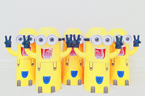 Cute Two Eyes Minions Design Wash Set Toothbrush Holder Automatic Toothpaste Dispenser with Brush Cup (Yellow)