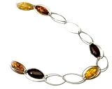 .925 Sterling Silver and Top Quality Certified Cherry Amber Light Link Modern Necklace