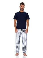 Rochas Paris Pijama Largo Rayas (Blanco / Azul / Negro)