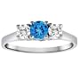 14K White Gold Round 3 Stone Blue Diamond & White Diamond Ring (1/2 cttw) - Size 6
