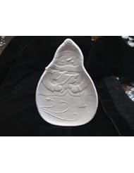 Ceramic bisque unpainted 04-913 LARGE snowman holding a tree candy dish 9-1/4" x 14-1/4" x 1-1/2"