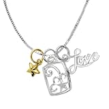 14k Yellow Gold Plated Sterling Silver Love With Stars Three Charm Necklace, 18