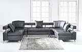 Modern Furniture 5pc Black Leather Sectional Sofa with Pillows