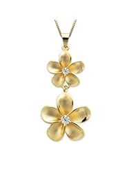 Two Plumeria Necklace with 14K Gold Finish and Chain