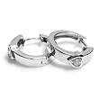 Sterling Silver Huggie Hoop Earrings with Clear CZ - Size: 4mm x 17mm