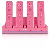 Wii 4 Controller Charging Station with 4 Rechargeable Batteries - Pink
