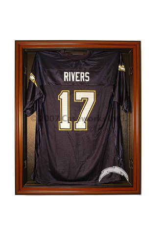 San Diego Chargers Football Jersey Display Case with Removable Face and Classic Wood Finish Frame
