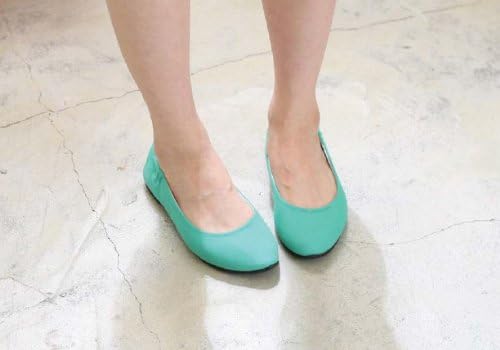 Sidekicks Women's Foldable Portable Travel Ballet Flat Shoes w/ Matching Carrying Case "Cotton Series" (Medium(7~8), Green)