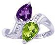 14K Yellow or White Gold Pear Duet Gemstone Ring-Multi Amethyst-Peridot-full, half sizes from 5-8.5