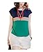VOBAGA® Women's Loose Casual Stripe Color Collision T-Shirt Tops Blouse Green M