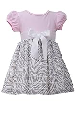 Girls Cap Sleeves Round Neck Zebra Print Striped Print   Satin/Knit  Dress With a Bow(s) and a Ribbon  and Ruffles
