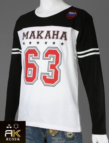 ★カレッヂテイストのサーフT★[RUSS-K]袖ラインナンバリングホッケー長袖Tシャツ[XL(LL)サイズあり][FINEBOYS掲載][NEWS 山下クン着用]/ラスケー