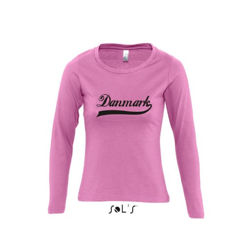 Dänemark Oldschool Danmark LÄNDERSHIRT EM / WM FAN Trikot – Damen Langarm Longsleeve T-Shirt S-XL , Orchid pink – schwarz , XL
