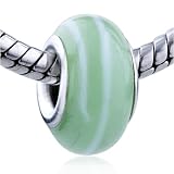 White Spiral Line Pale Green Murano Glass Beads - Pandora Bead & Bracelet Compatible