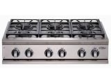 DCS CP366SSL 36 Pro-Style Gas Rangetop with 6 Sealed Dual Flow Burners and Continuous Grates: Liquid Propane