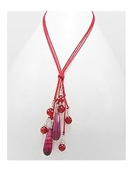 Red Cotton Semi GemStone Beads Necklace In Brass