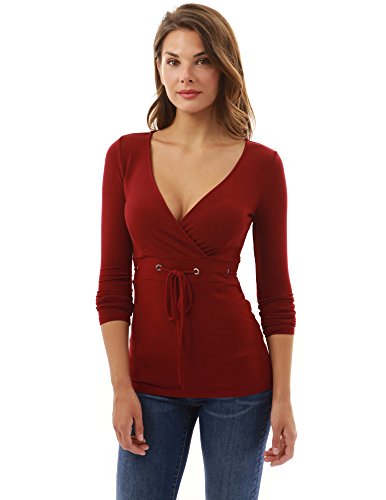 PattyBoutik Women's V Neck Empire Waist Long Sleeve Blouse