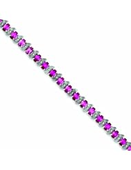 Genuine .925 Sterling Silver 7Inch Created Pink Sapphire And Diamond Bracelet . 100% Satisfaction Guaranteed.