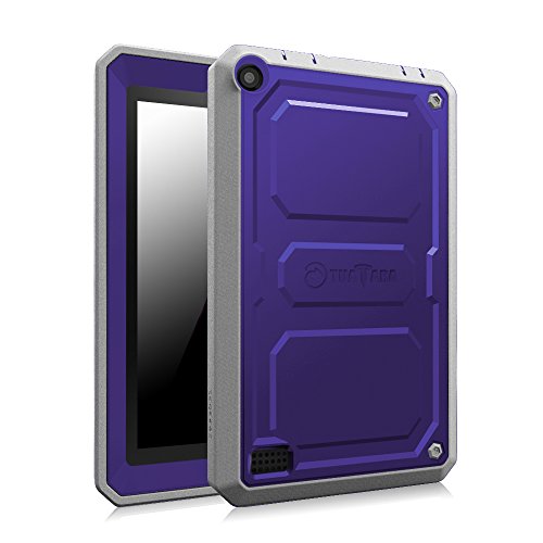 Fintie Impact Resistant Case for Fire 7 2015 - [CaseBot Tuatara] Rugged Unibody Dual Layer Hybrid Full Protective Bumper Cover with Built-in Screen Protector for Amazon Fire 7