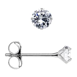 14K White Gold .03 ct Cubic Zirconia Round Earrings