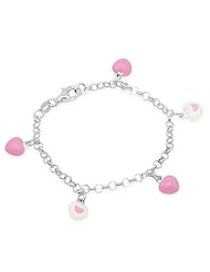 Unicornj Sterling Silver Childrens Bracelet with Pink Heart Charms